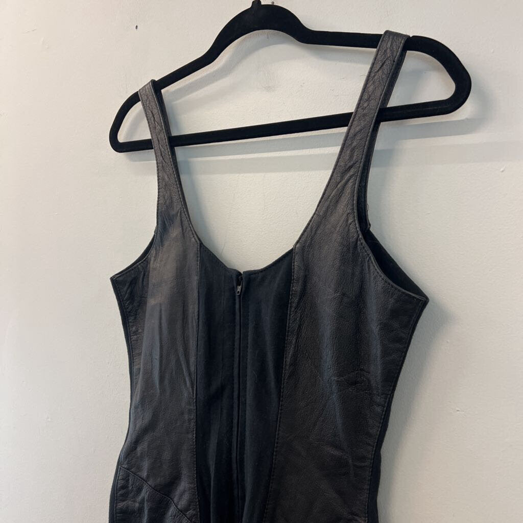 Wilsons Black Leather Fabric Sides Sleeveless Dress Small