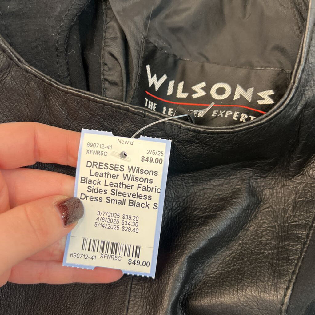 Wilsons Black Leather Fabric Sides Sleeveless Dress Small