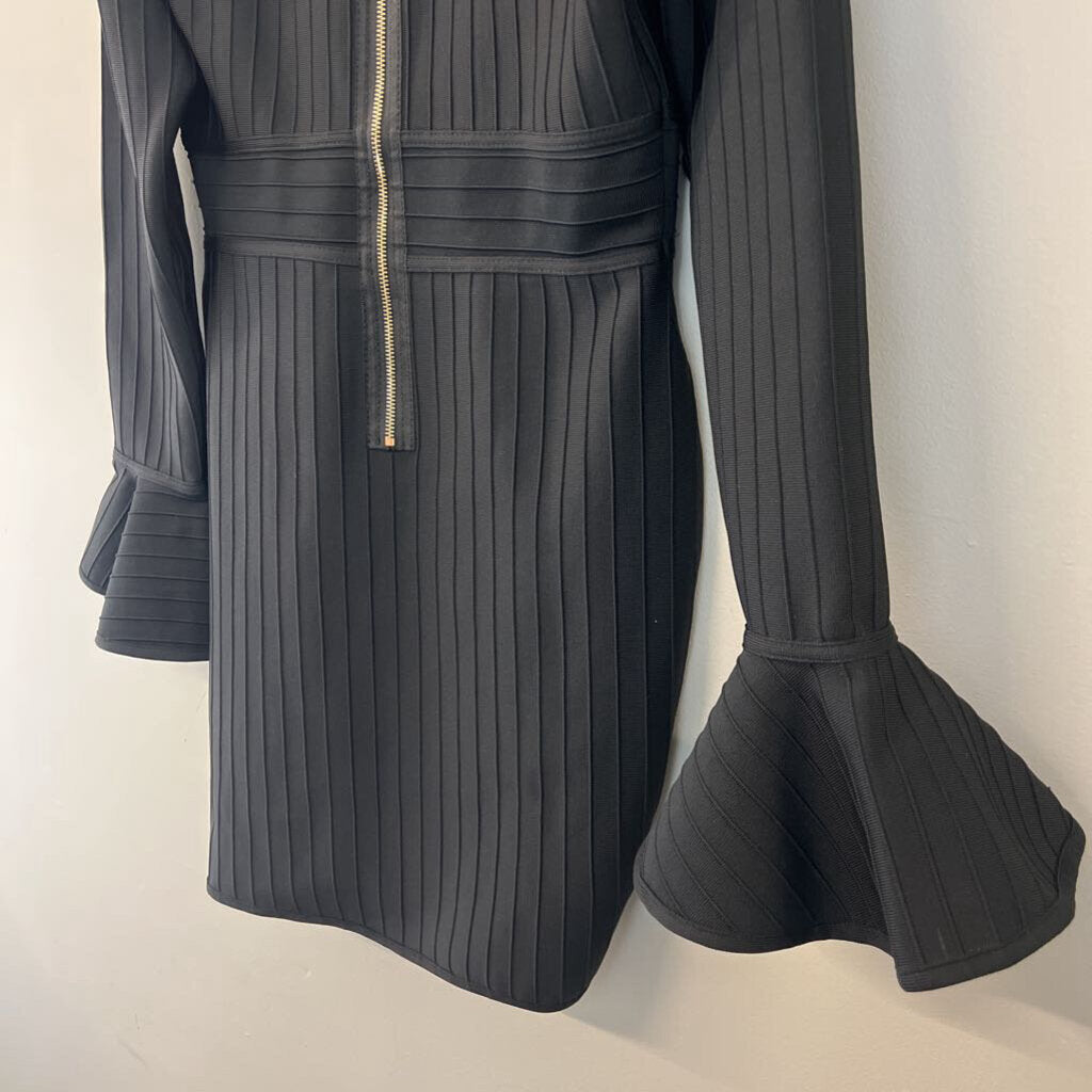 Venus Black Long Sleeve Deep V Bodycon Dress Large