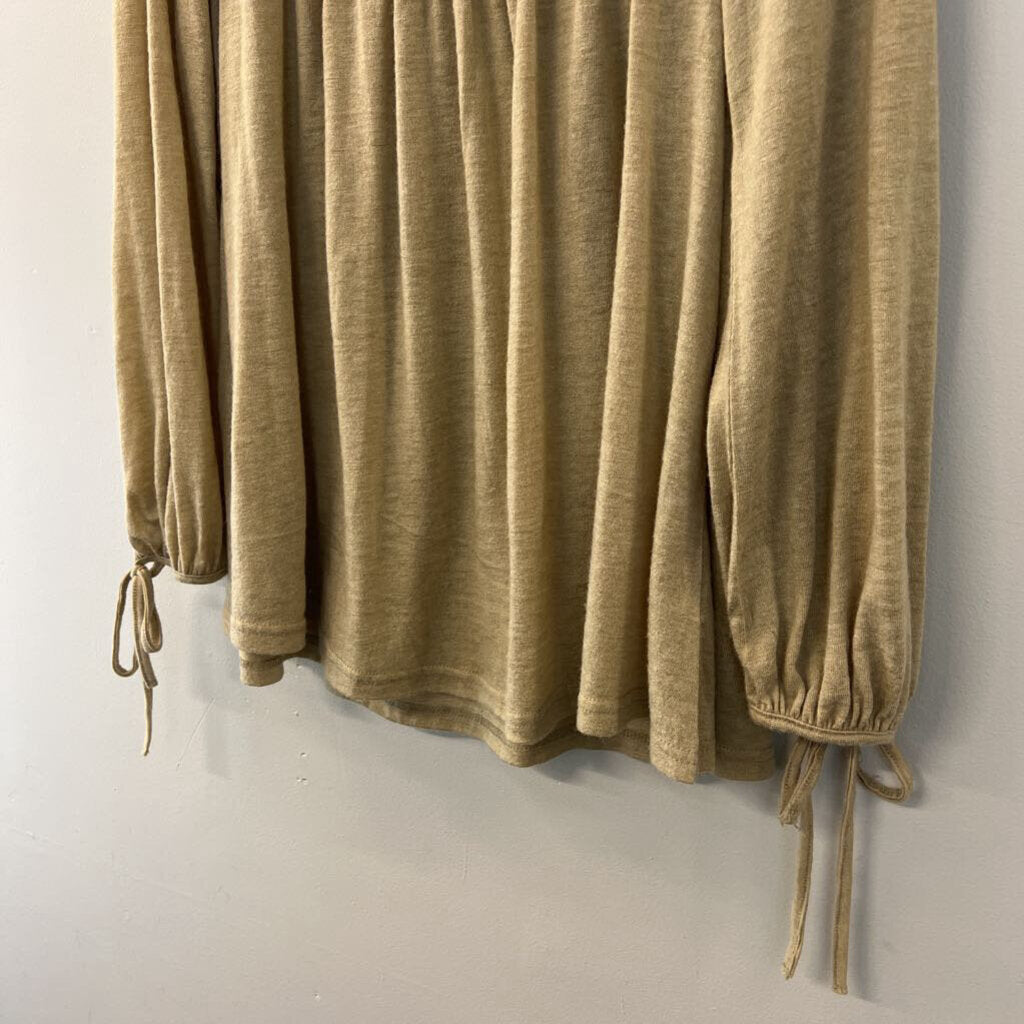 Easel Light Brown Lace Top Detail Long Sleeve Top Small