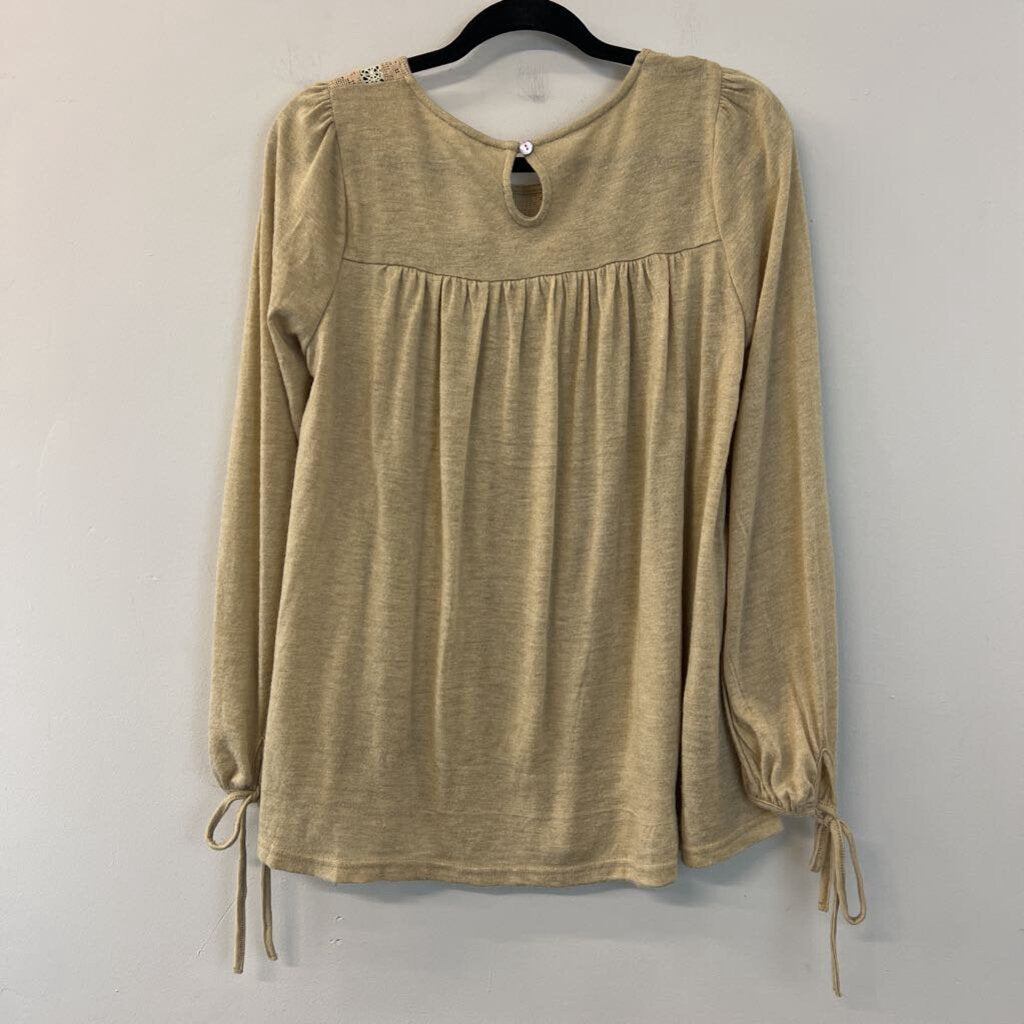 Easel Light Brown Lace Top Detail Long Sleeve Top Small