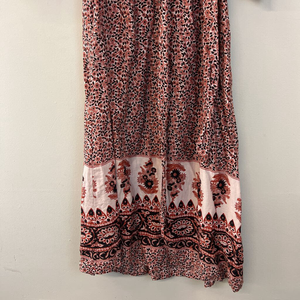 Xirena Black/ Orange Print Long Sleeve Tie Waist Midi Dress Extra Small