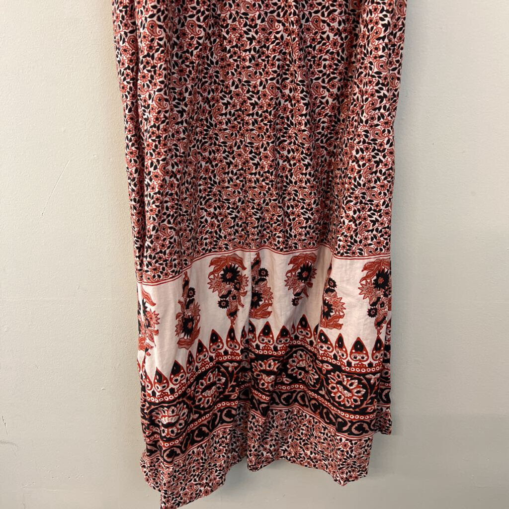 Xirena Black/ Orange Print Long Sleeve Tie Waist Midi Dress Extra Small