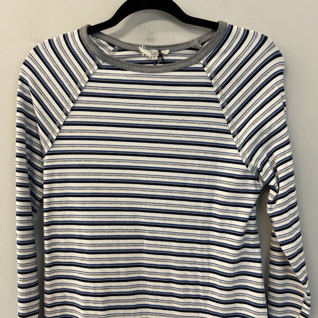 Easel White/ Blue Striped Long Sleeve Top Small