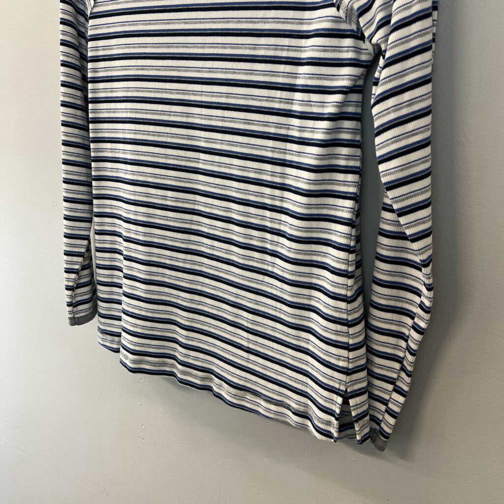 Easel White/ Blue Striped Long Sleeve Top Small