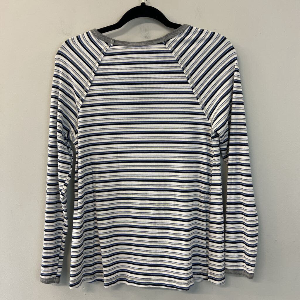Easel White/ Blue Striped Long Sleeve Top Small