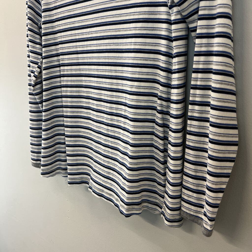 Easel White/ Blue Striped Long Sleeve Top Small