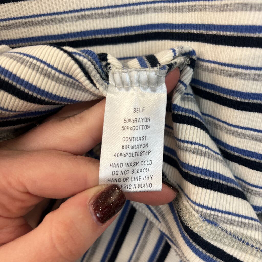 Easel White/ Blue Striped Long Sleeve Top Small