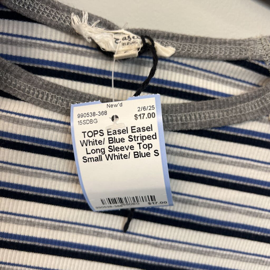 Easel White/ Blue Striped Long Sleeve Top Small