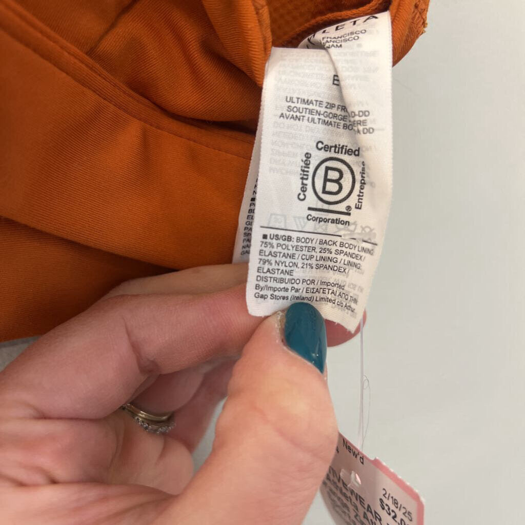 Athleta Orange Zip Up Front Sports Bra Extra Small