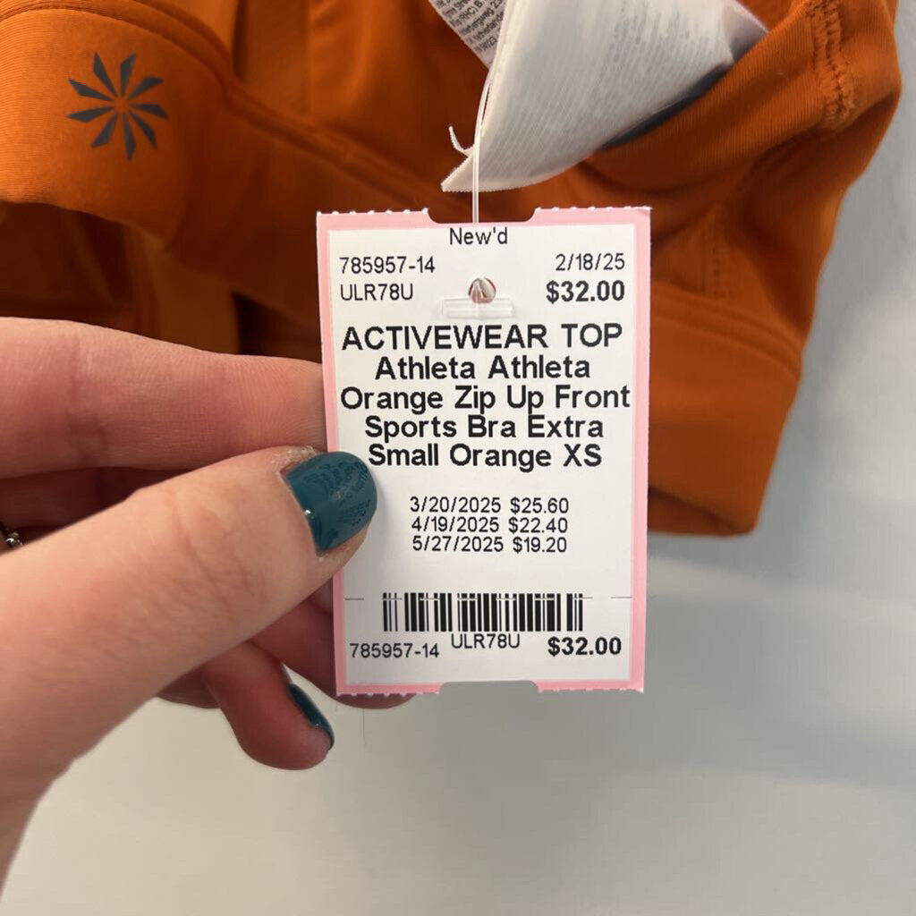 Athleta Orange Zip Up Front Sports Bra Extra Small