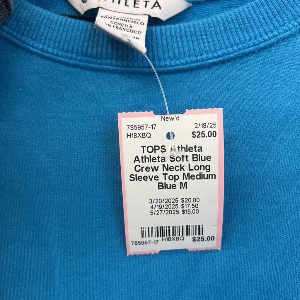 Athleta Soft Blue Crew Neck Long Sleeve Top Medium