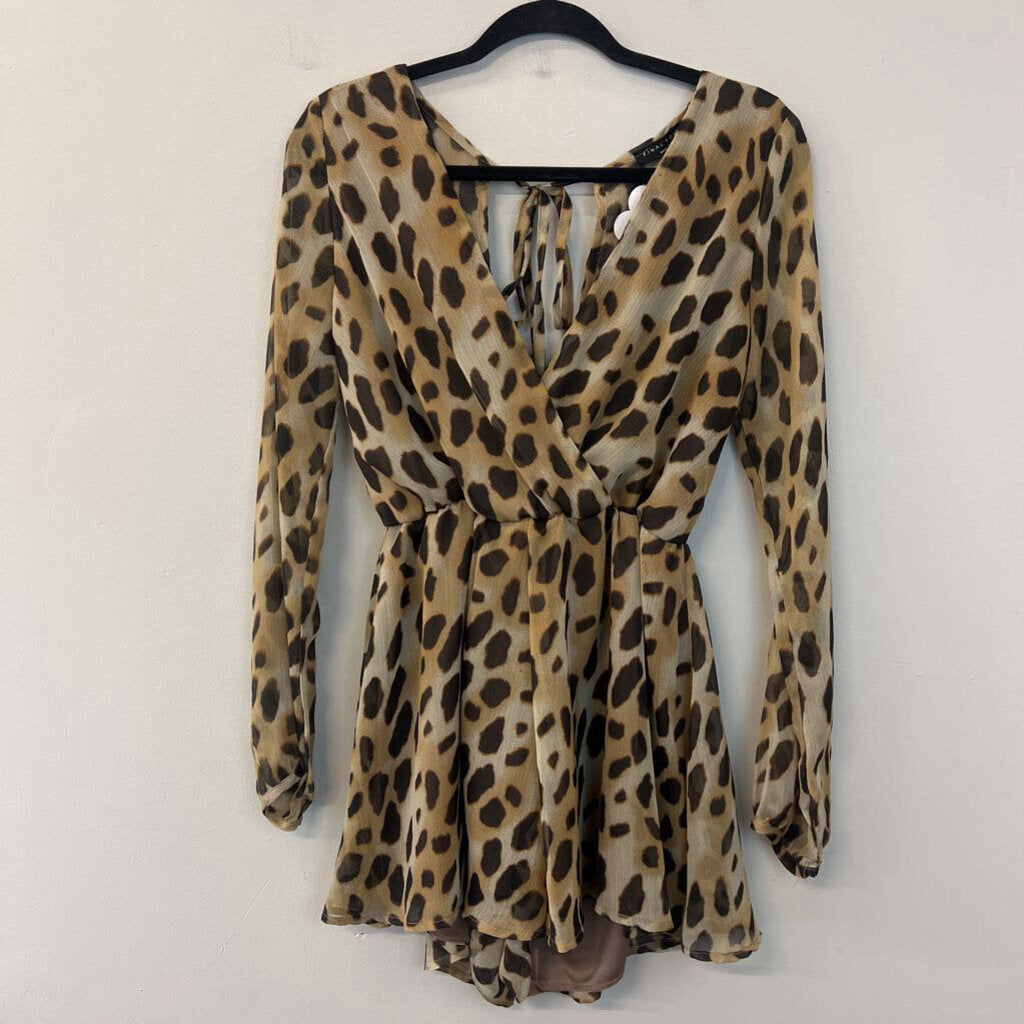 Final Touch Brown/ Black Long Sleeve Animal Print Romper Medium