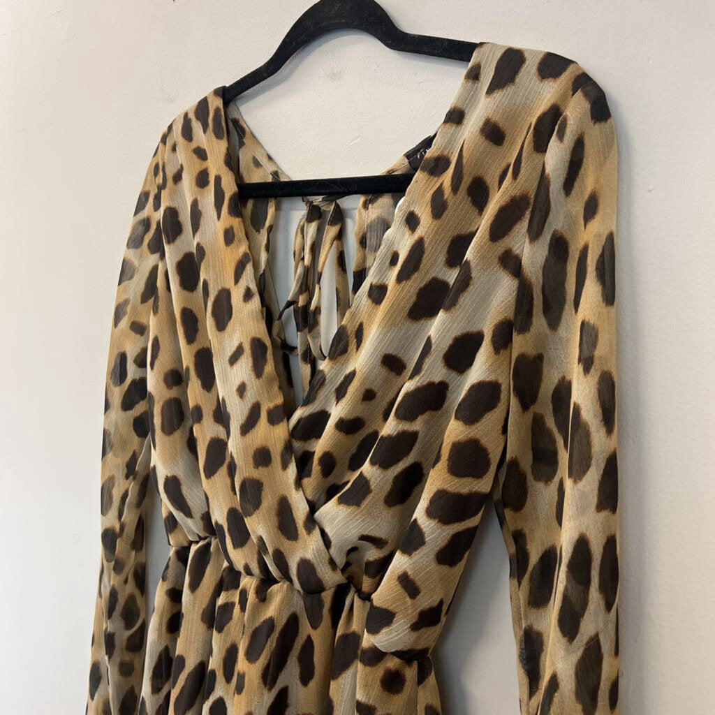 Final Touch Brown/ Black Long Sleeve Animal Print Romper Medium