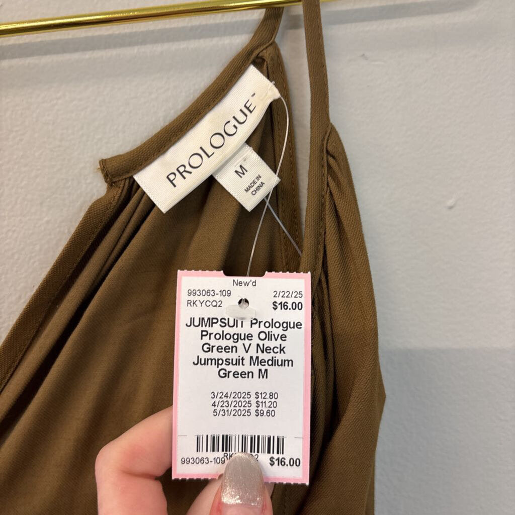 Prologue Olive Green V Neck Jumpsuit Medium