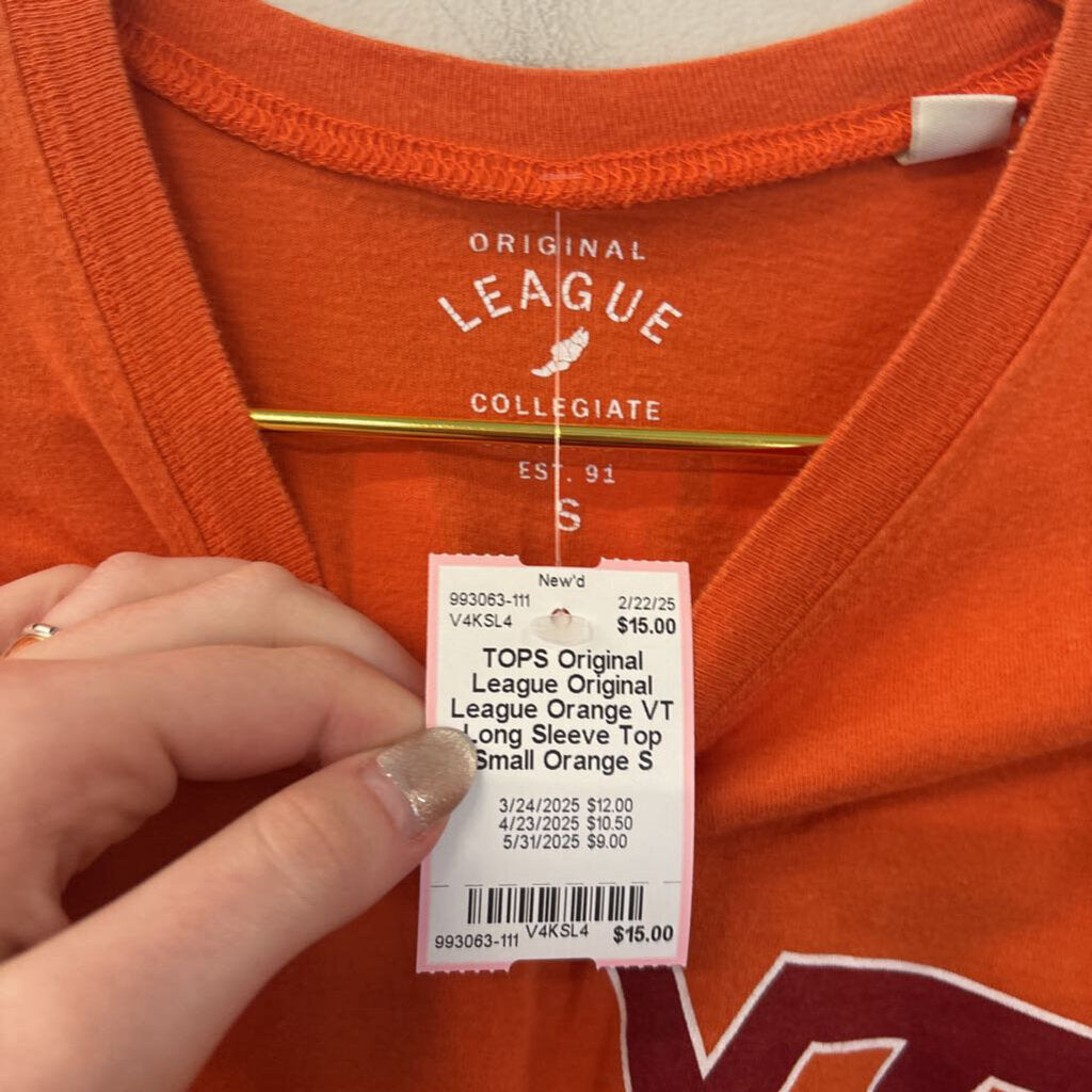 Original League Orange VT Long Sleeve Top Small