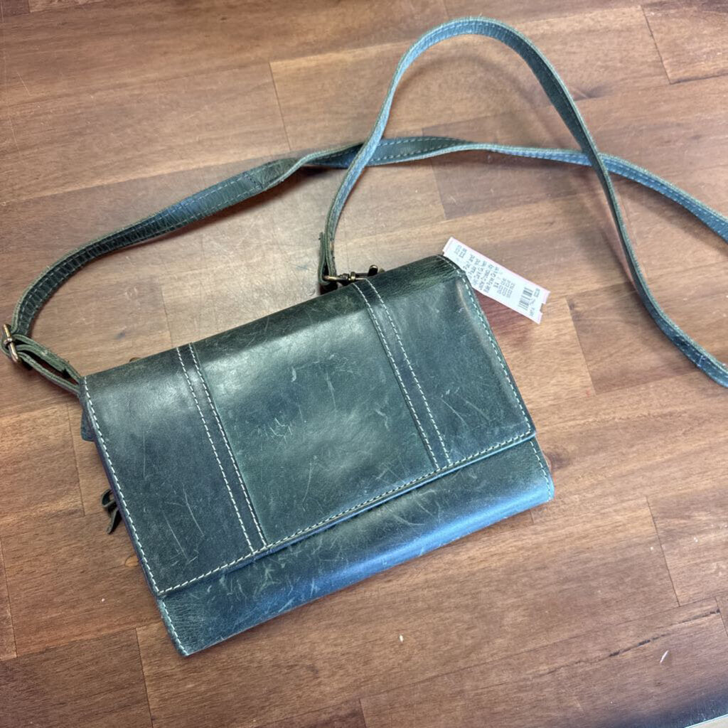 Paula and Taylor Dark Green Leather Crossbody Wallet Purse