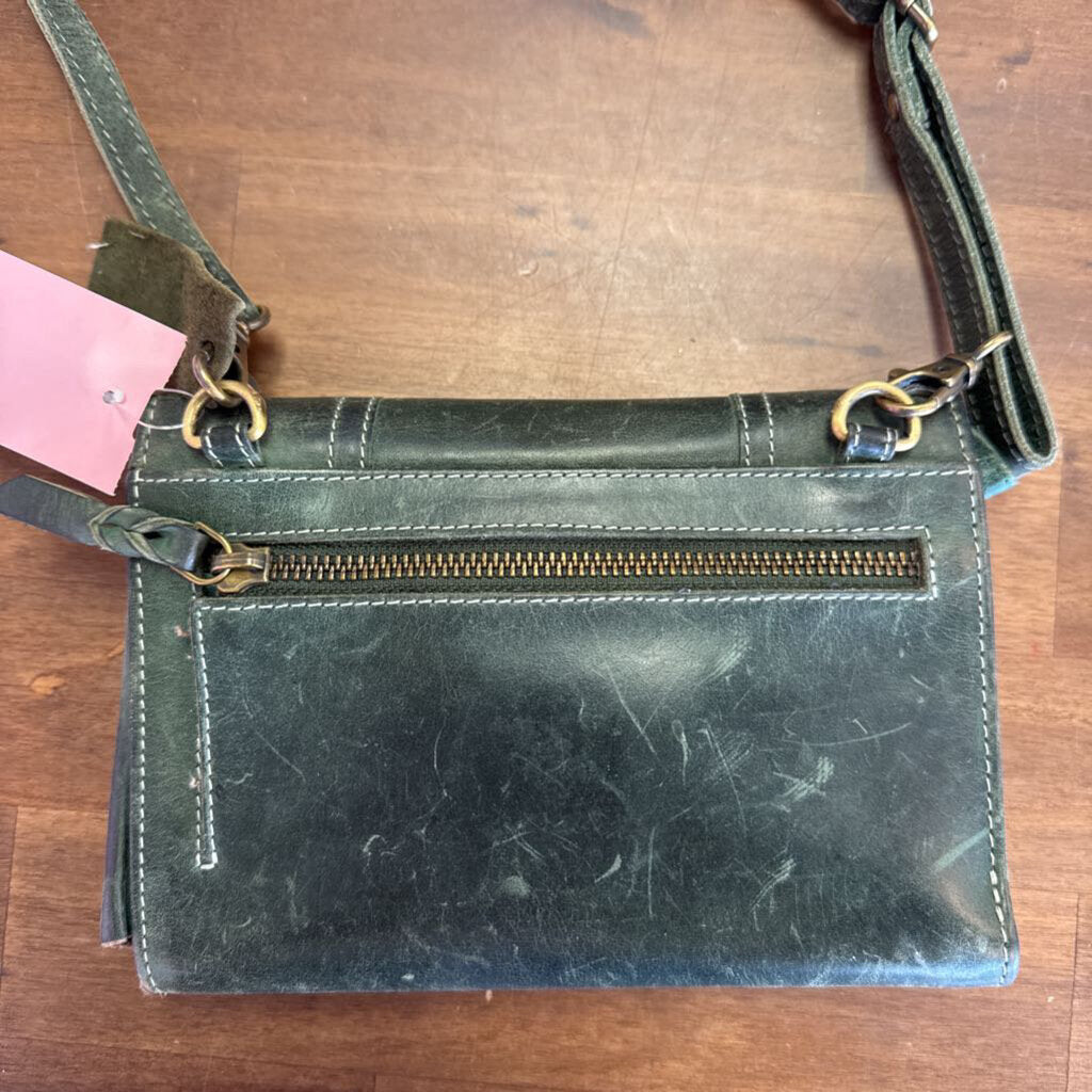 Paula and Taylor Dark Green Leather Crossbody Wallet Purse