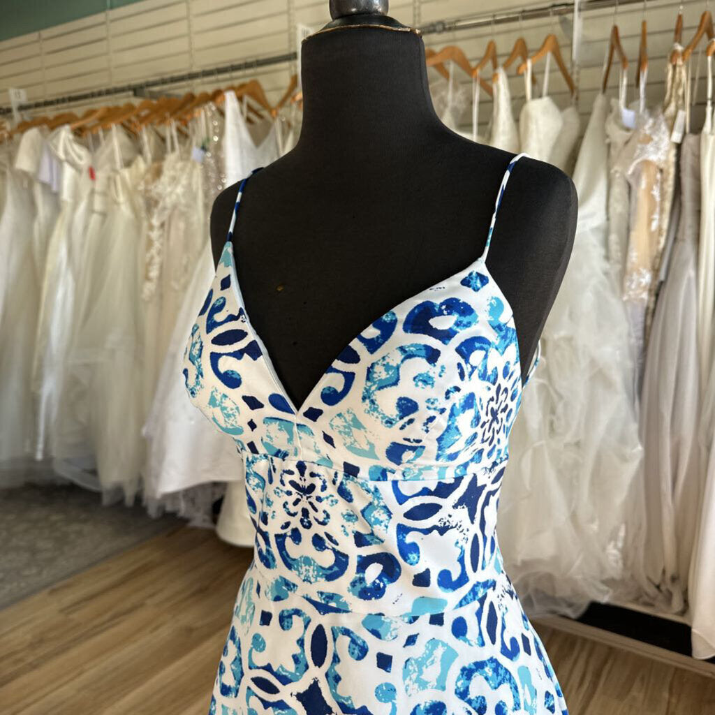 Betsy & Adam Printed A-Line Long Formal Dress 8