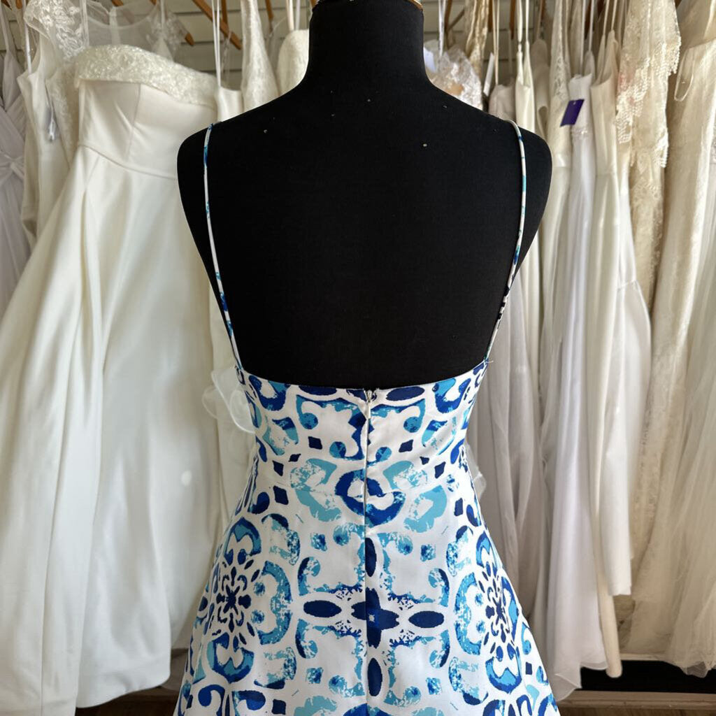 Betsy & Adam Printed A-Line Long Formal Dress 8