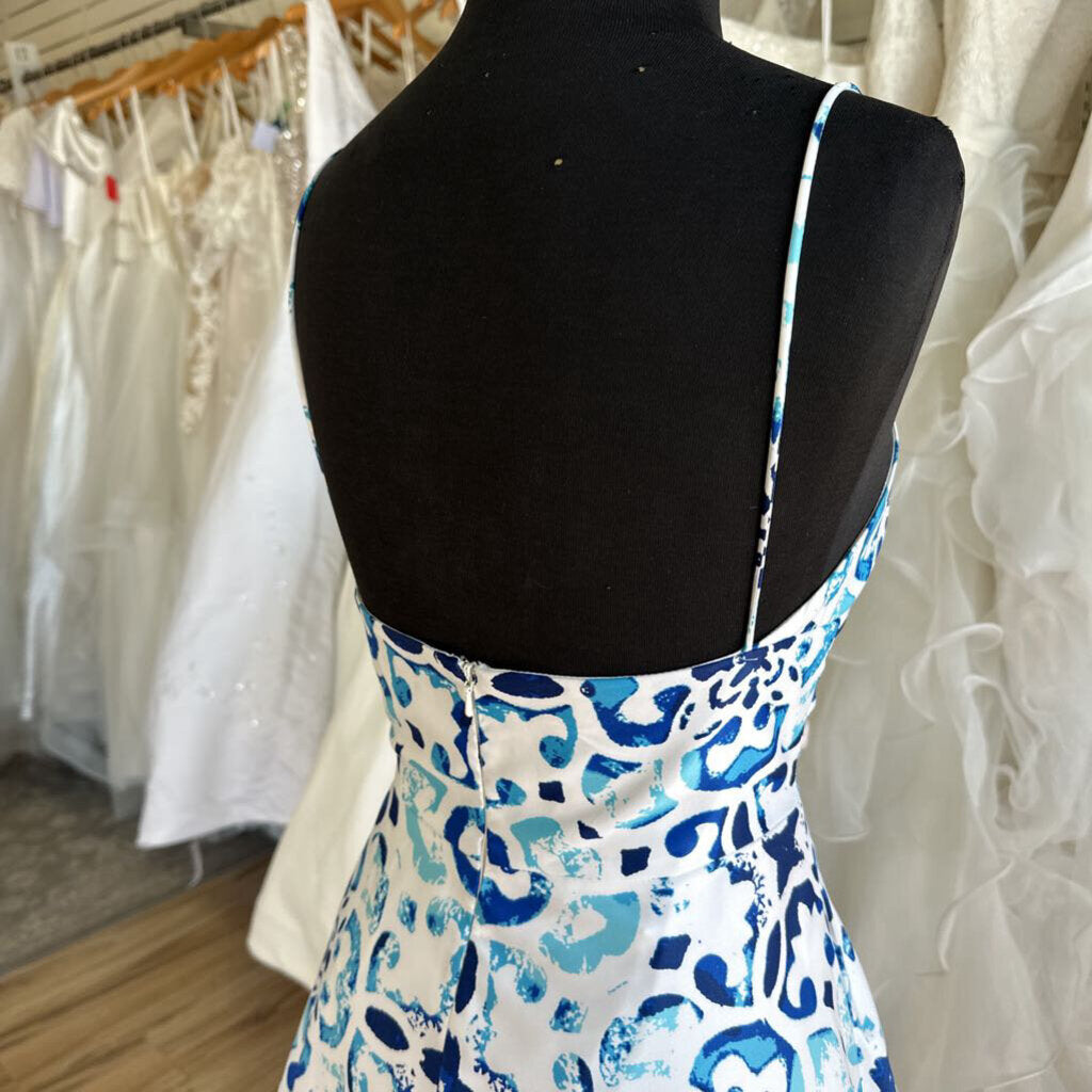 Betsy & Adam Printed A-Line Long Formal Dress 8