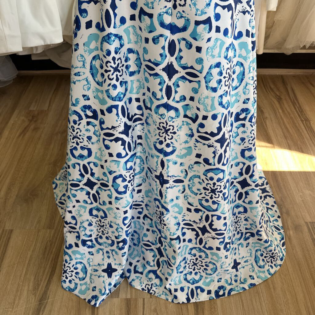 Betsy & Adam Printed A-Line Long Formal Dress 8