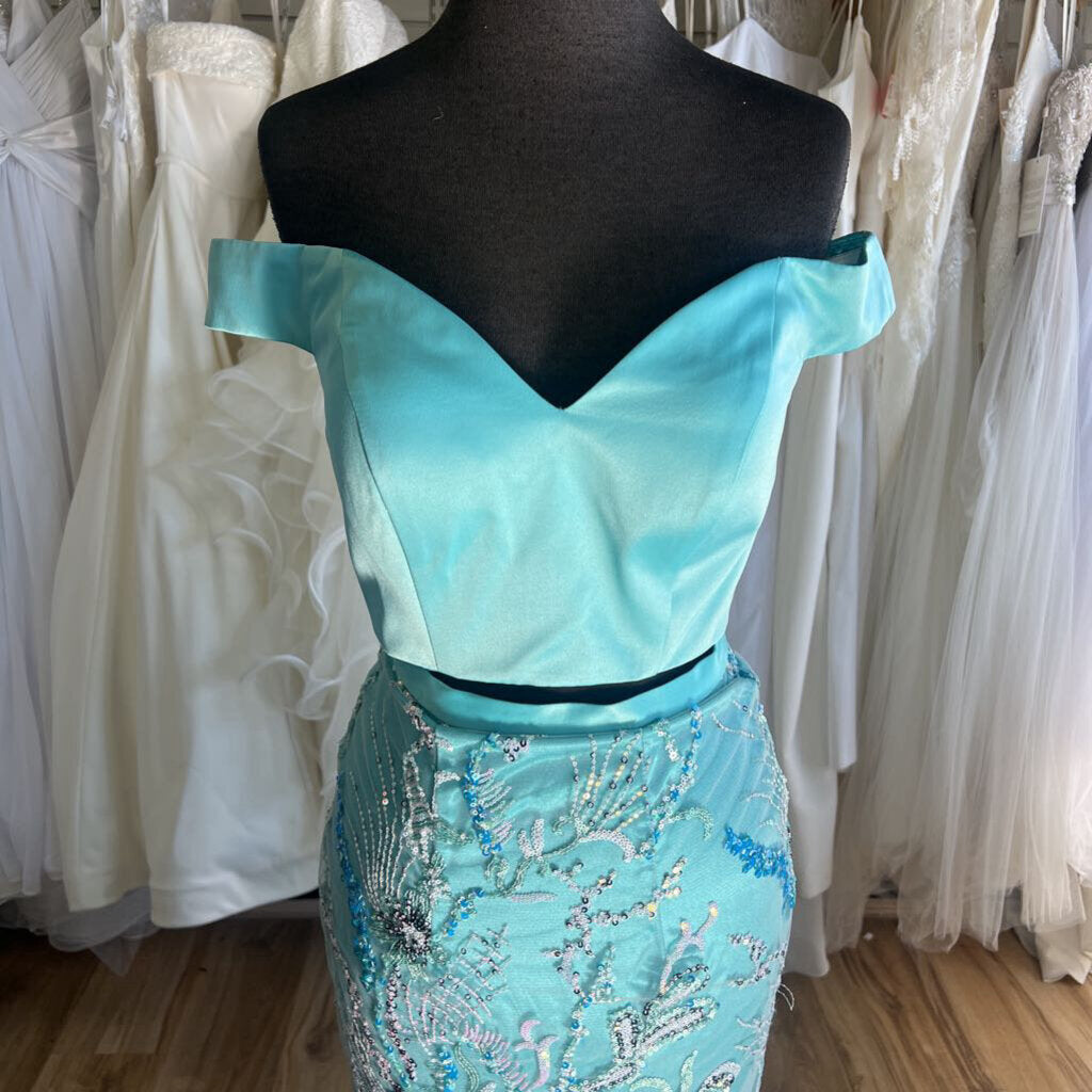 Panoply Aqua Two Piece Sequin Long Formal 2