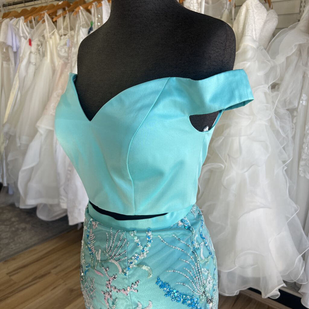 Panoply Aqua Two Piece Sequin Long Formal 2