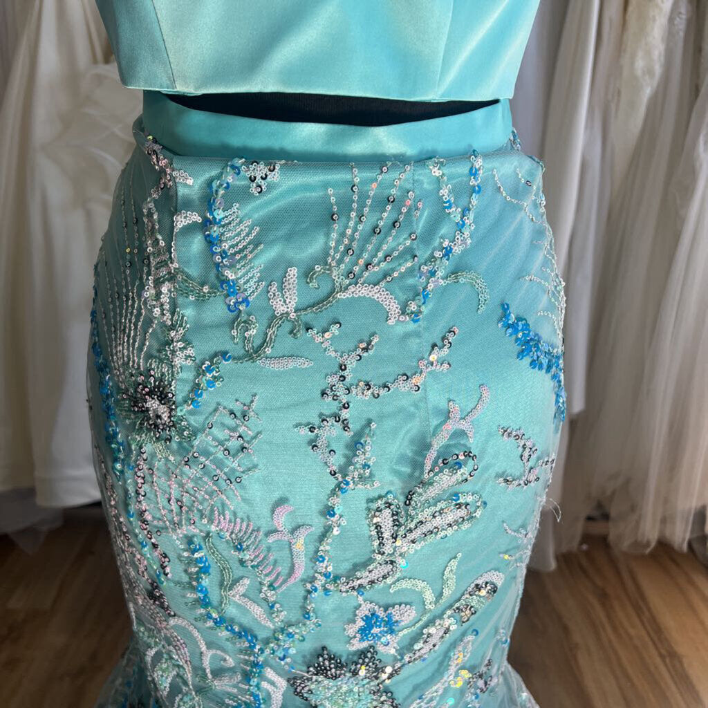 Panoply Aqua Two Piece Sequin Long Formal 2