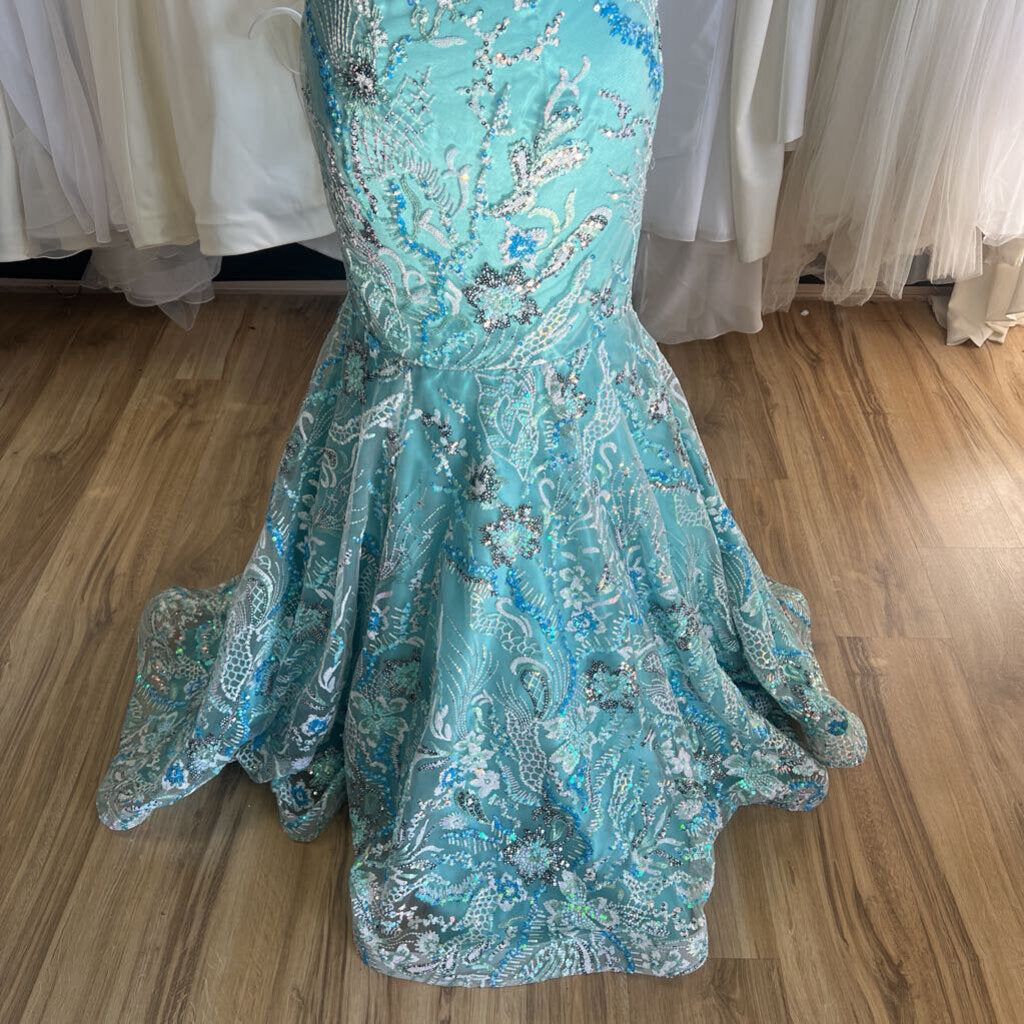 Panoply Aqua Two Piece Sequin Long Formal 2