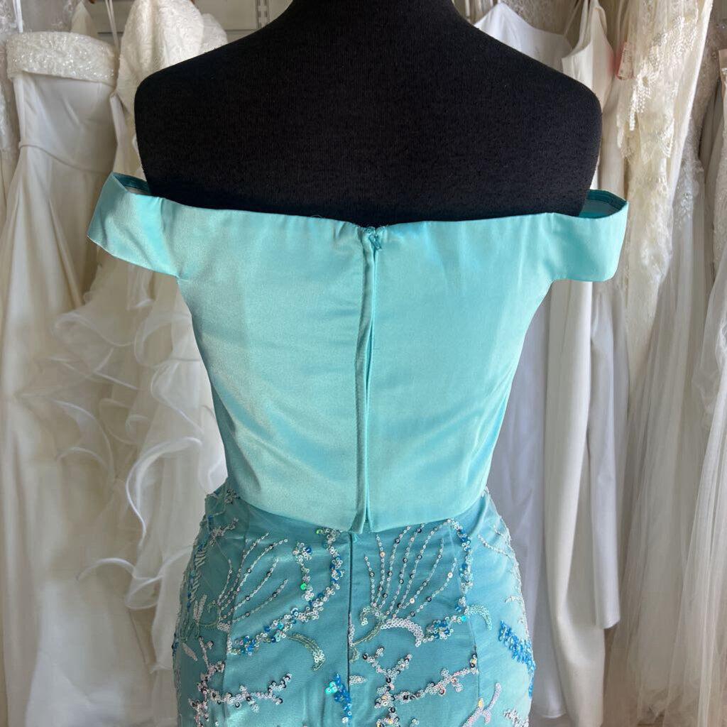 Panoply Aqua Two Piece Sequin Long Formal 2