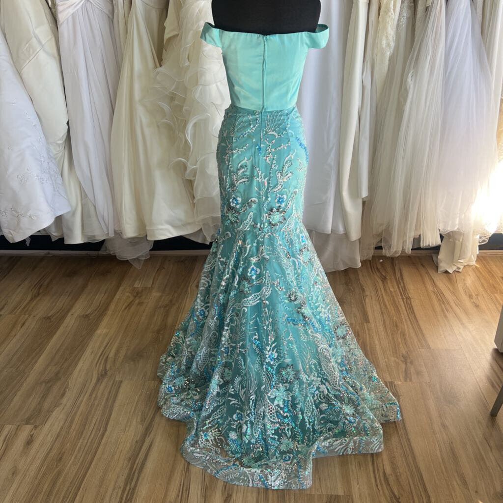 Panoply Aqua Two Piece Sequin Long Formal 2