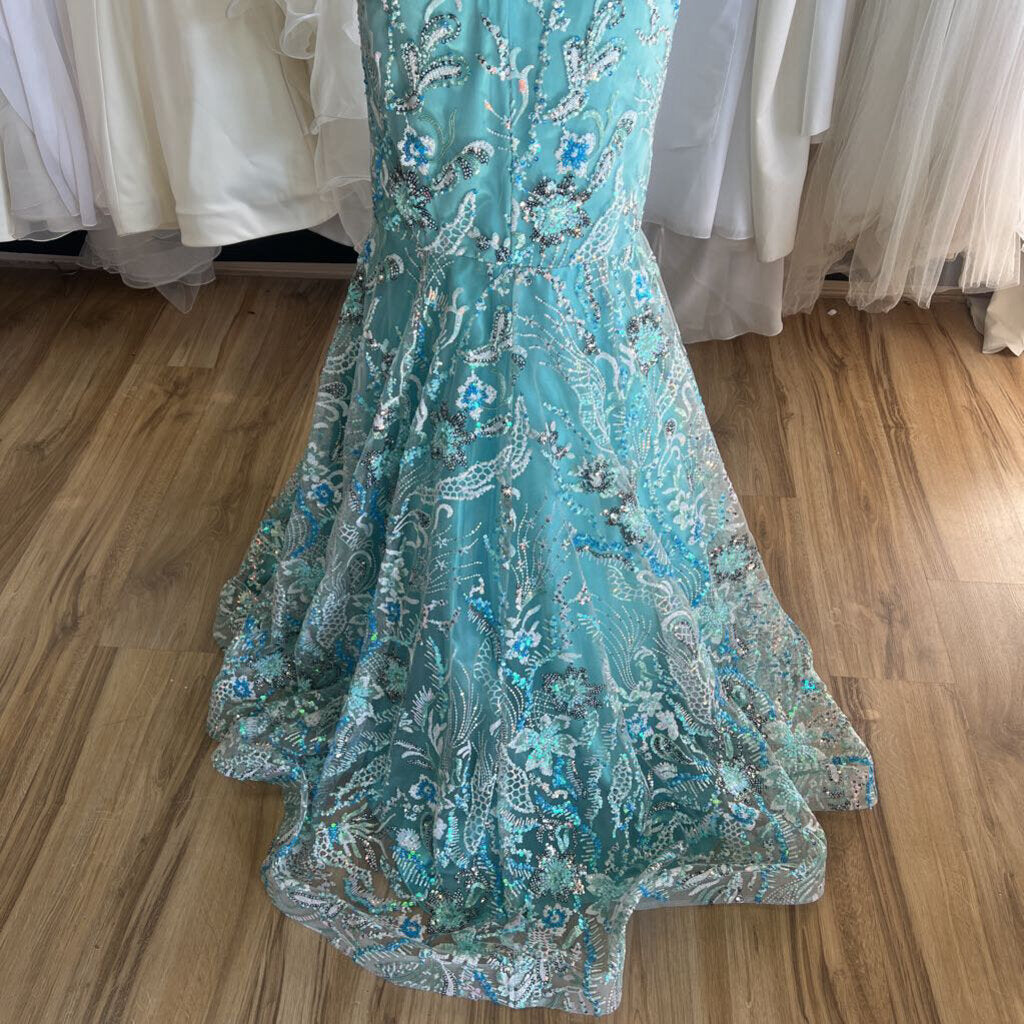 Panoply Aqua Two Piece Sequin Long Formal 2