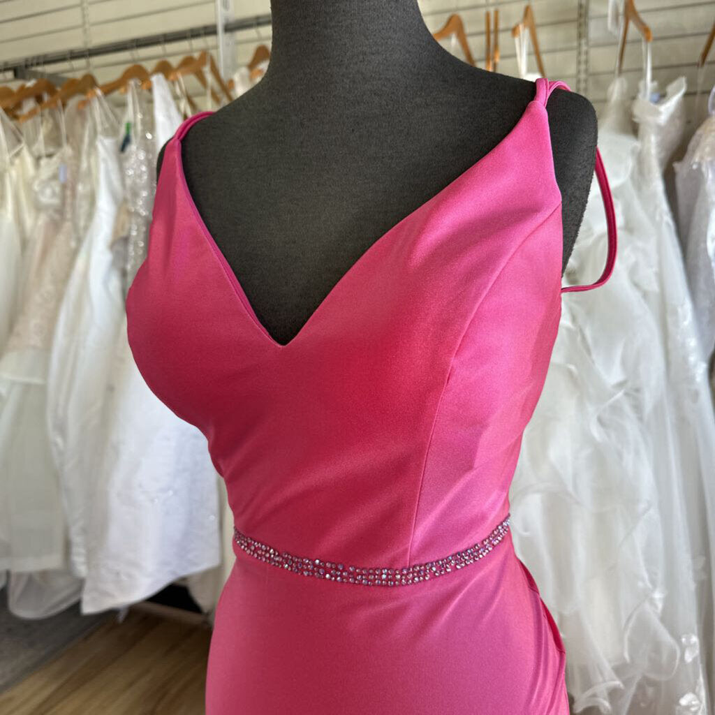 Ellie Wilde Fitted Pink Butterfly Slit Long Formal