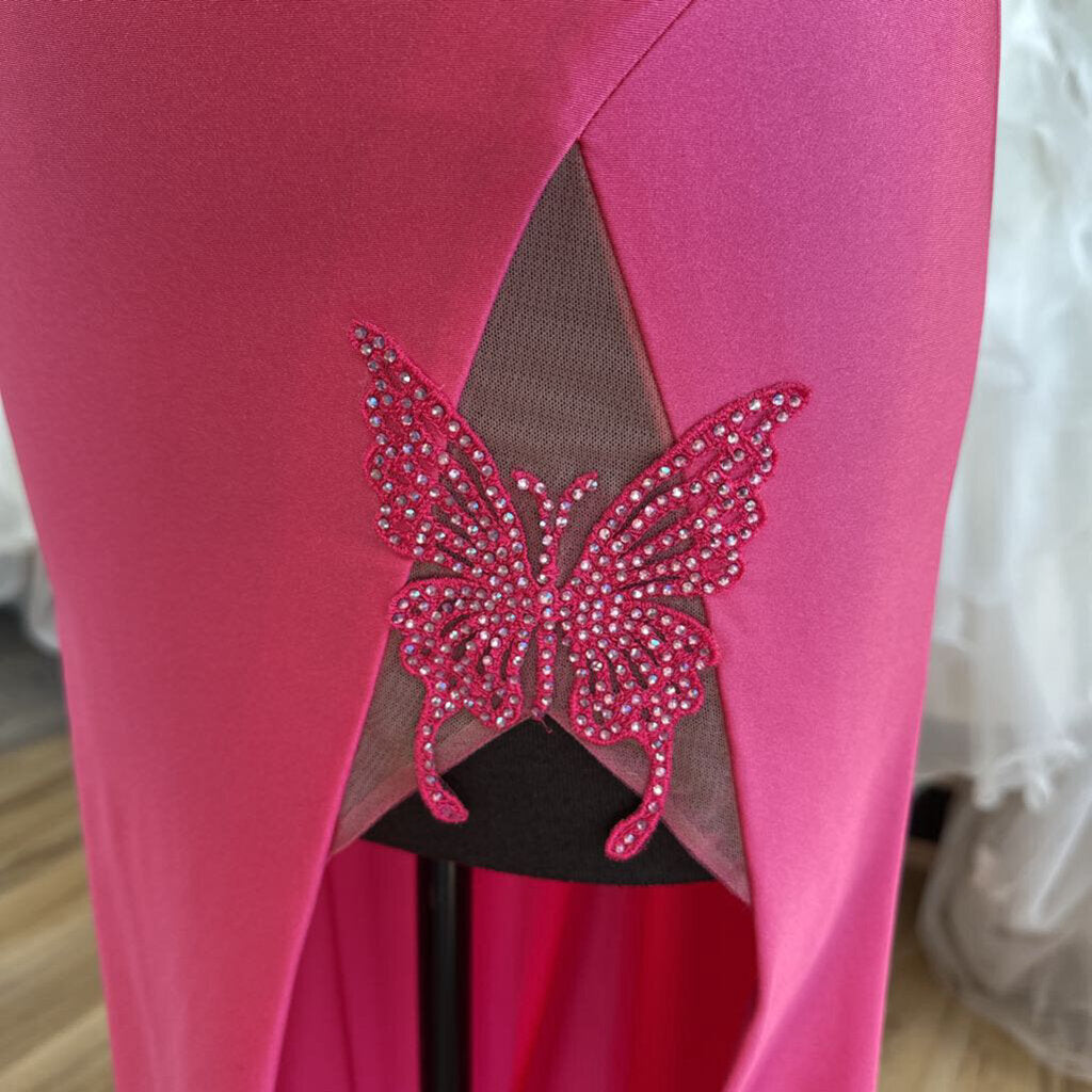 Ellie Wilde Fitted Pink Butterfly Slit Long Formal