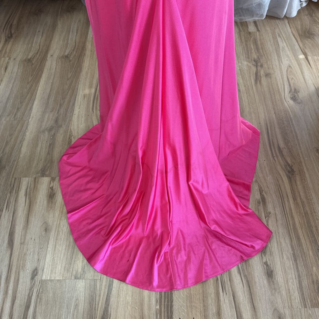 Ellie Wilde Fitted Pink Butterfly Slit Long Formal