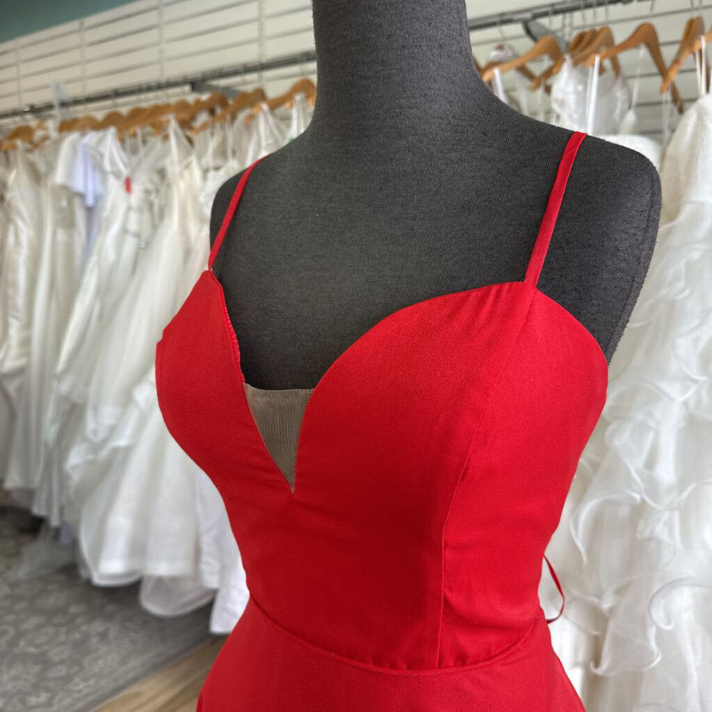 Studio 17 Red Lace-Up Back Chiffon Long Formal 12