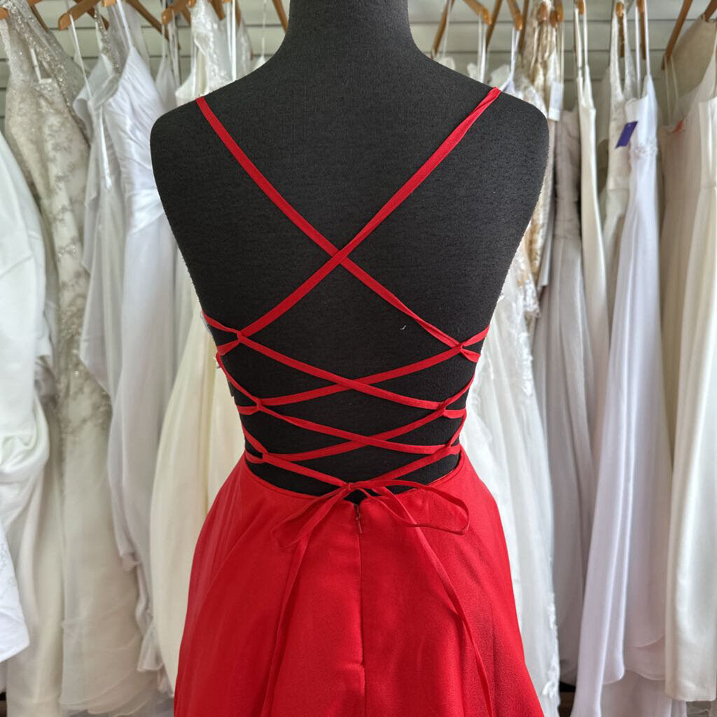Studio 17 Red Lace-Up Back Chiffon Long Formal 12