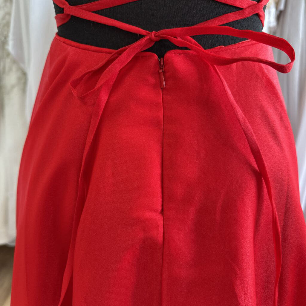 Studio 17 Red Lace-Up Back Chiffon Long Formal 12