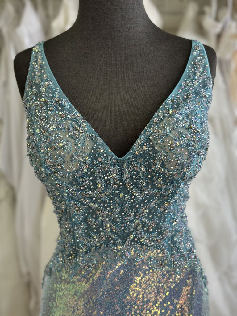Ellie Wilde Light Blue Shimmer Fitted Long Formal 12