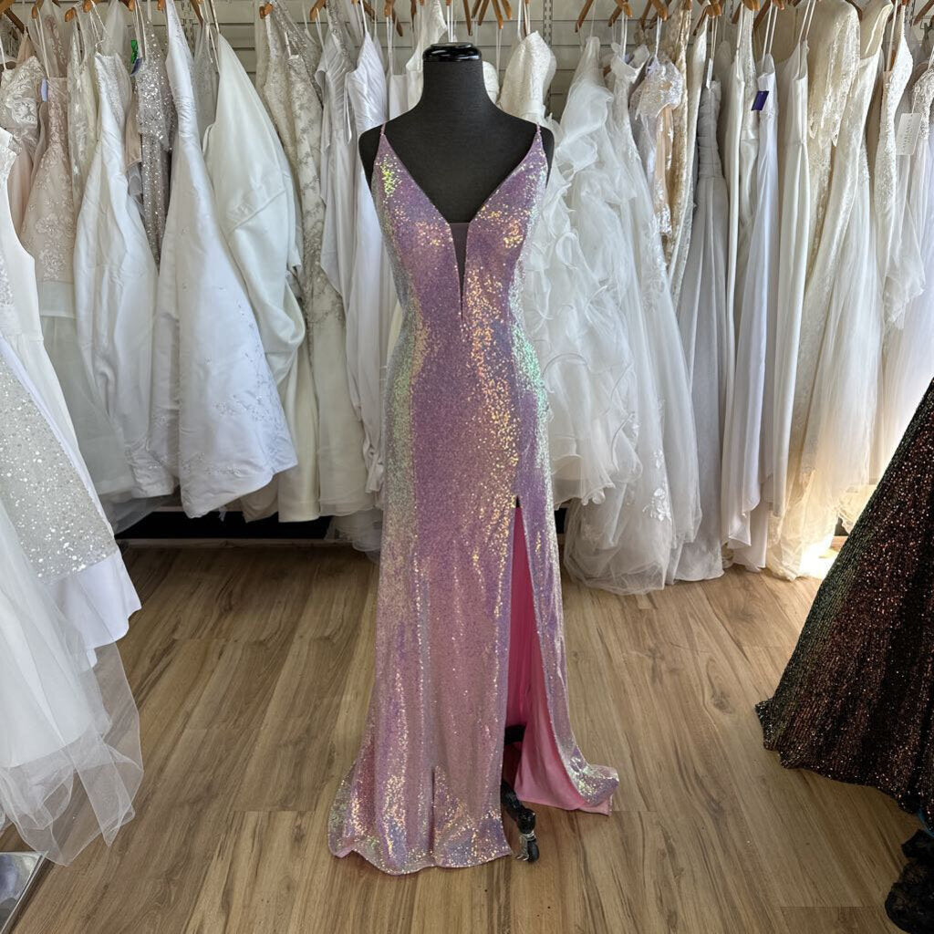 Ellie Wilde Fitted Pink Sequin Long Formal 10