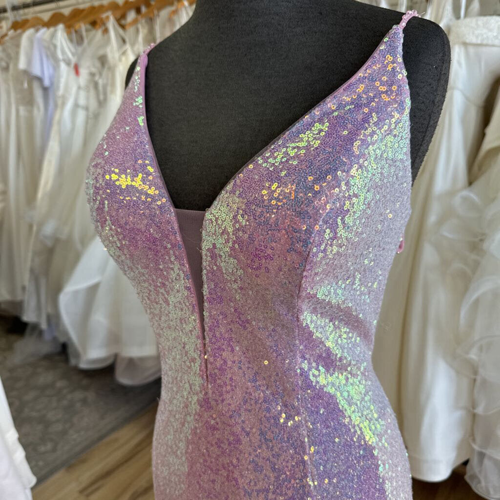 Ellie Wilde Fitted Pink Sequin Long Formal 10
