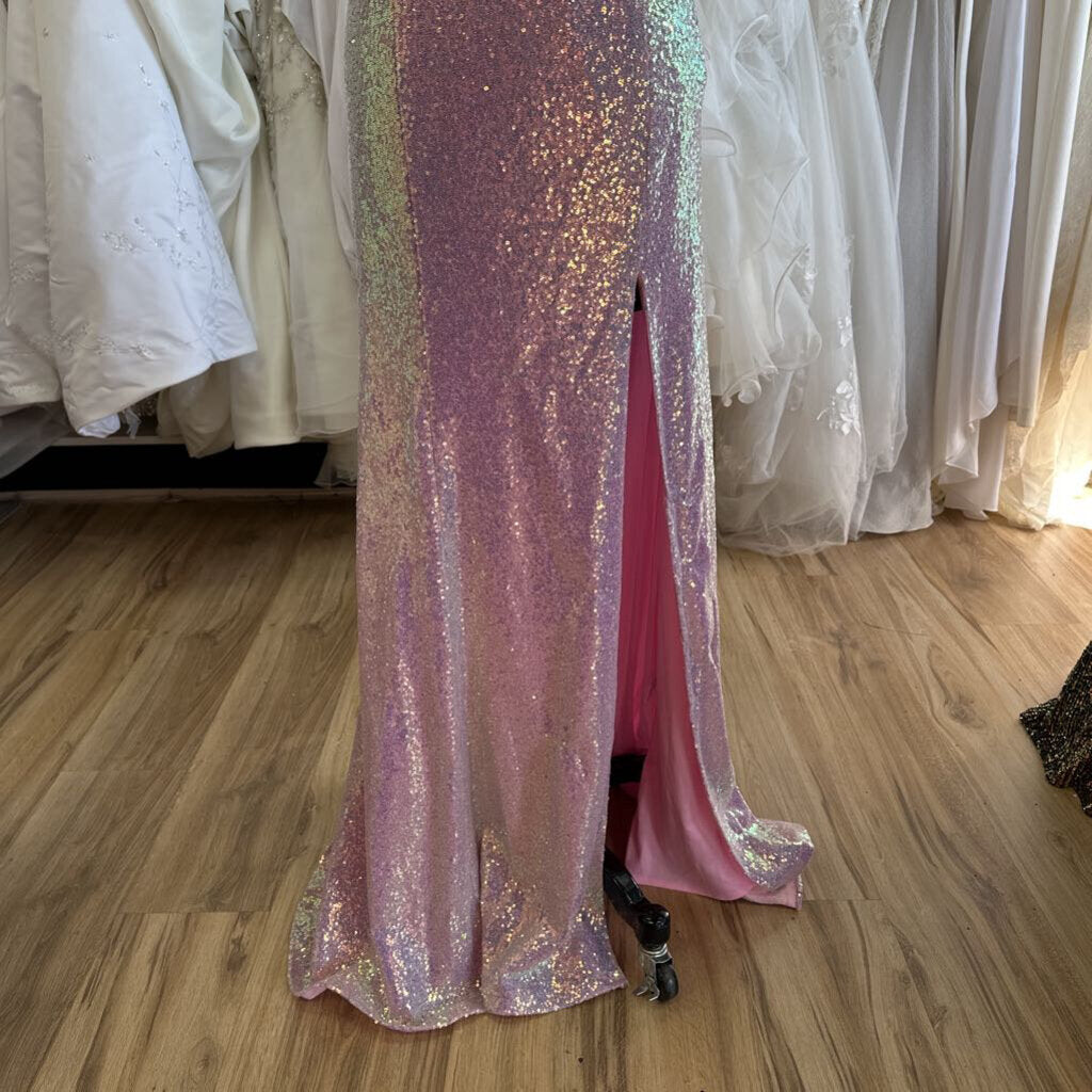 Ellie Wilde Fitted Pink Sequin Long Formal 10