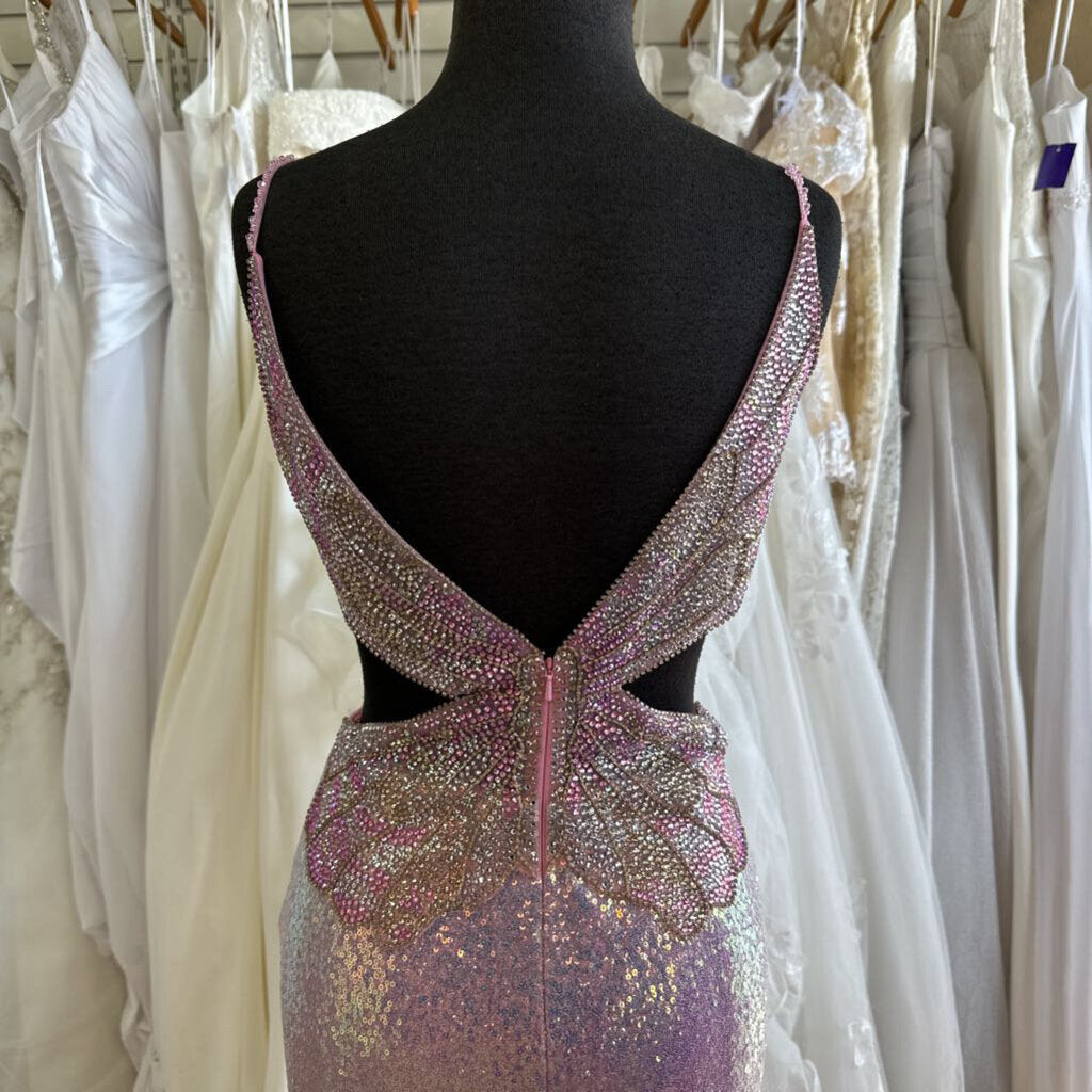 Ellie Wilde Fitted Pink Sequin Long Formal 10
