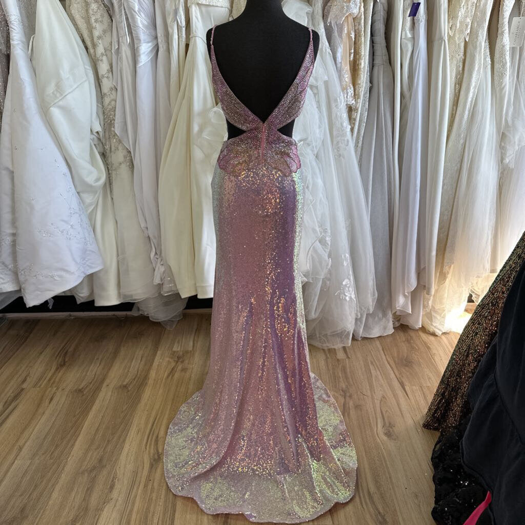 Ellie Wilde Fitted Pink Sequin Long Formal 10
