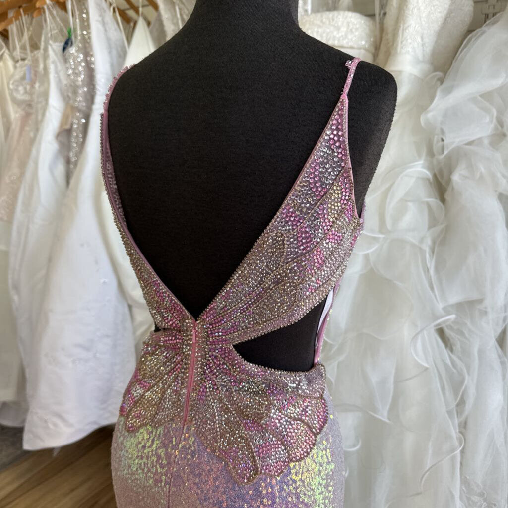Ellie Wilde Fitted Pink Sequin Long Formal 10