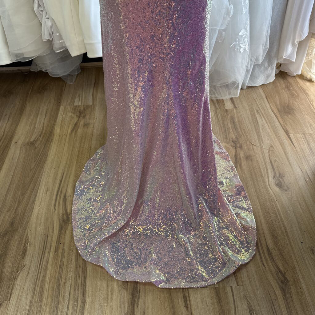 Ellie Wilde Fitted Pink Sequin Long Formal 10