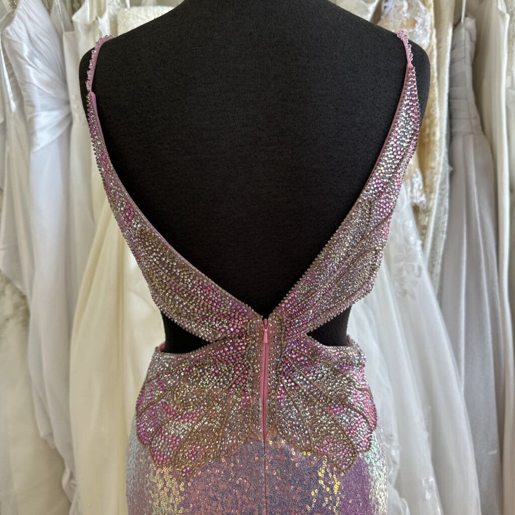 Ellie Wilde Fitted Pink Sequin Long Formal 10