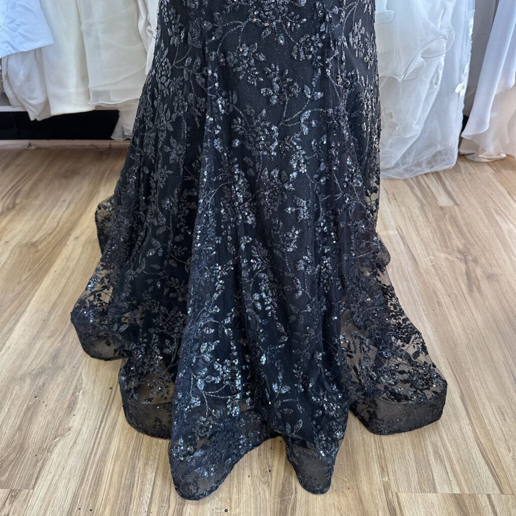 Ellie Wilde Black Sequin Ruffle Long Formal 6