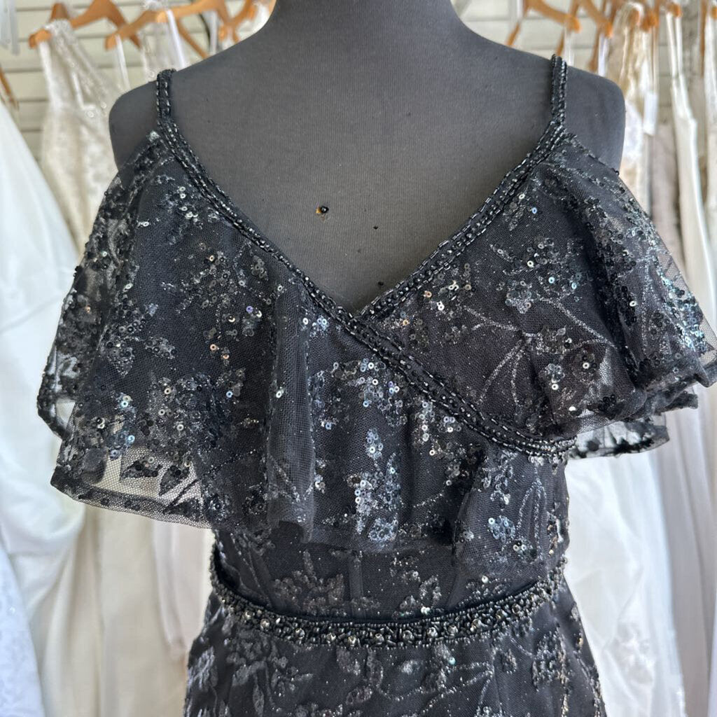 Ellie Wilde Black Sequin Ruffle Long Formal 6